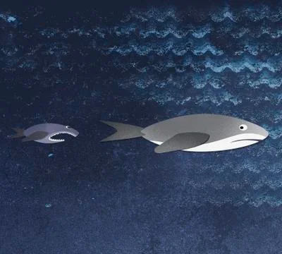 A small fish chasing a shark イラスト素材
