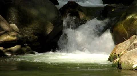Small fish jumping in the water in the waterfall Stock Footage 68807349