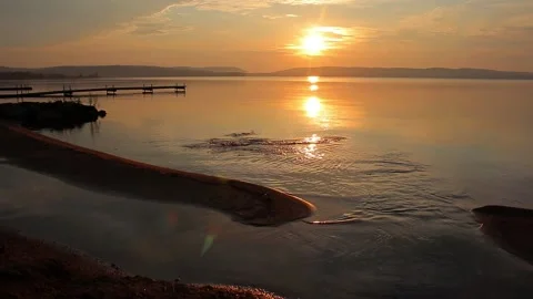 Small fish strike on beach during sunrise Video stock 134606050
