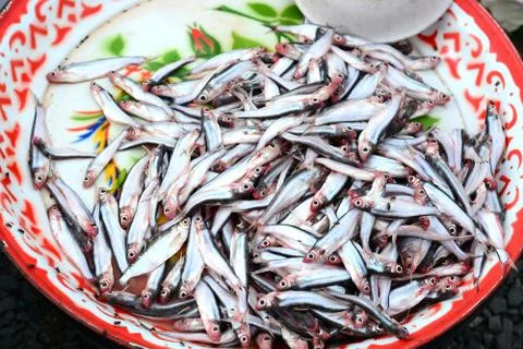 Small fish in tray Stock Photos