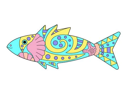 Small fish - vector linear color illustration. Small fish - multicolored Stock Illustration