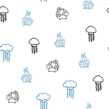 Small Fishes Seamless Pattern. Background with Hand Drawn Doodle Cute Jelly Fish Stock Illustration