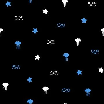 Small Fishes Seamless Pattern. Background with Hand Drawn Doodle Cute Jelly Fish 스톡 일러스트