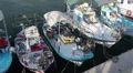 Small fishing boats moored to the quay. Port of Paphos, Cyprus HD Footage