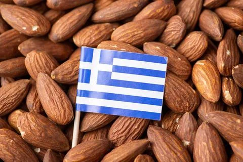 Small flag of Greece in almonds Stock Photos