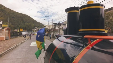 A Small Flag Waving On A Train Stock Footage 93166871