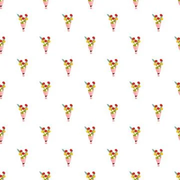 Small floral bouquet repeating pattern on white background Stock Illustration