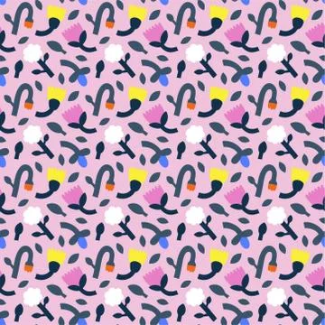 Small flower trendy pattern, abstract shape, leaves, tulips and wildflowers Stock Illustration