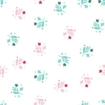 Small flowers and leaf seamless pattern isolated on white background. Stock Illustration