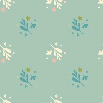 Small flowers and leaf seamless pattern. Floral endless ornament. Botanical b Stock Illustration