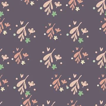Small flowers and leaf seamless pattern. Floral endless ornament. Simple bota Stock Illustration