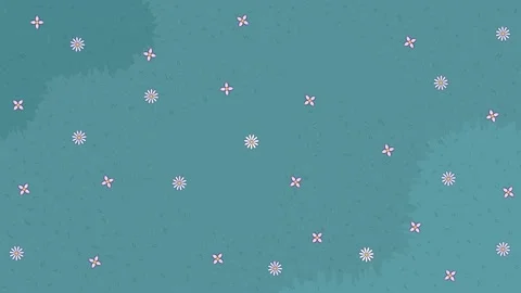 Small flowers scattered on green grass field from above 2D cartoon animation Stock Footage 315518856