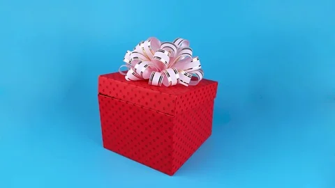 Small fluffy brown rabbit get out from present box Stock Footage 71202392