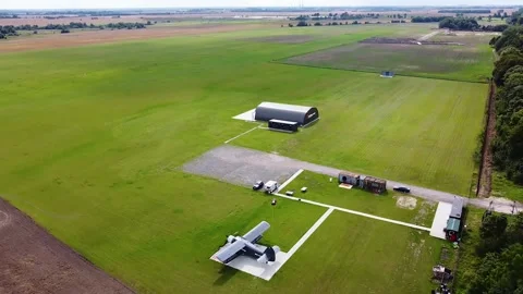 A small flying club in the fields in summer, a drone view of a small flying club Stock Footage 194017158
