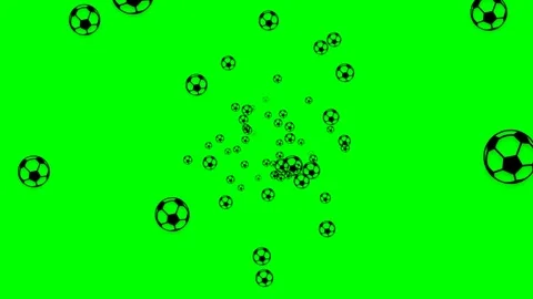 Small Footballs Floating Bouncing Towards Camera Lens on a Green Background Stock Footage 336933802