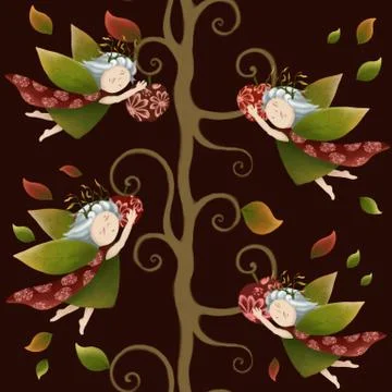 A small forest princess flies with a apple. cute little elf. A pretty girl Stock Illustration