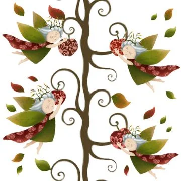 A small forest princess flies with a red apple. cute little elf. girl. Apple Illustrazione stock