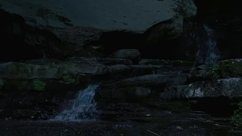 Small forest stream waterfall, slow zoom out Stock Footage 92647900