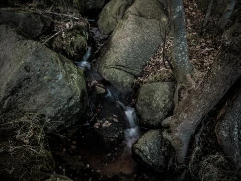 Small forest waterfall Stock Photos
