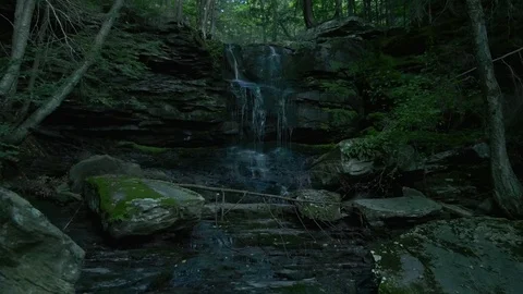 Small forest waterfall, still camera, 4K Stock Footage 92647865