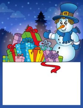 Small frame with snowman - illustration. Stock Illustration