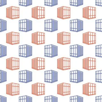Small Freight Container vector concept line seamless pattern 库存插图