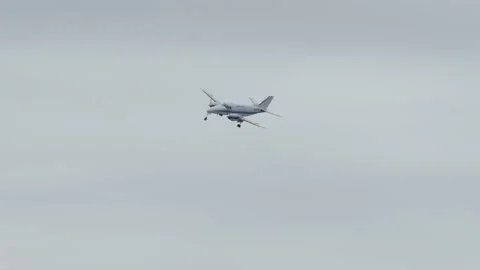 Small freighter airplane making a turn for final approach into Portland Stock Footage 198366248