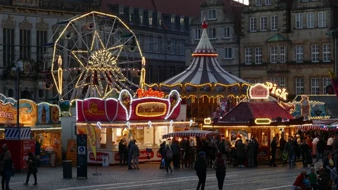 Small Freimarkt on the Bremen market square, Bremen, Germany, Europe Stock Footage 120124256