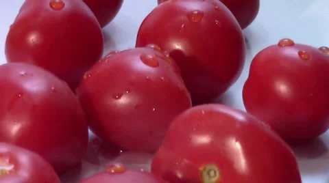 Small fresh tomatoes drops of water  Stock Footage 40833831