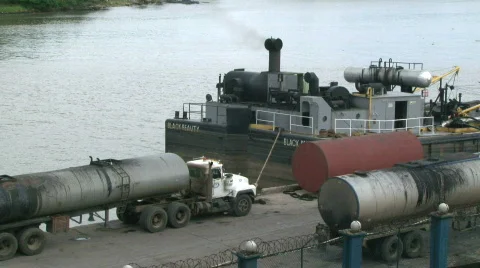 Small, Fuel-Burning Ship Docked - Dominican Rep. - 03 Stock Footage 621718