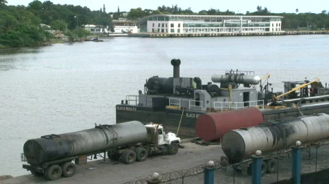 Small, Fuel-Burning Ship Docked - Dominican Rep. - 04 Stock Footage 621723