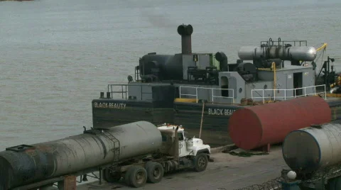 Small, Fuel-Burning Ship Docked - Dominican Rep. - 05 Stock Footage 621728
