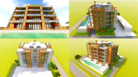 Small functional condominium with its own enclosed area, garage and swimming  Ilustración de archivo