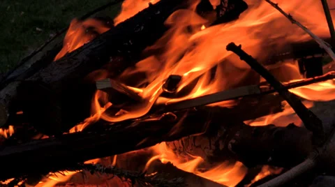 Small garden fire closeup 4 Stock Footage 34348438