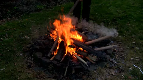 Small garden fire steady shot 2 Stock Footage 34348057