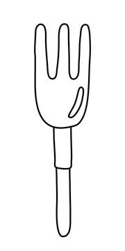 Small garden rake tool, doodle style flat vector outline for coloring book Illustration