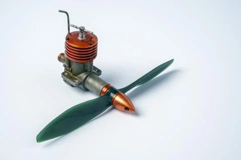A small Gasoline engine with a propeller for a controlled model of an airplan Stock Photos