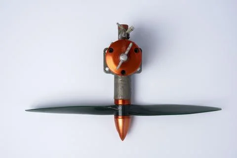 A small Gasoline engine with a propeller for a controlled model of an airplan Stock Photos