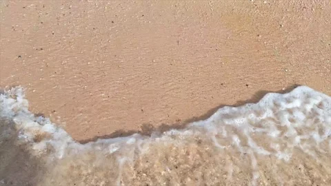 Small Gentle Wave Touching Sandy Beach Shore, Tranquil Ocean Scene Stock Footage 313855314