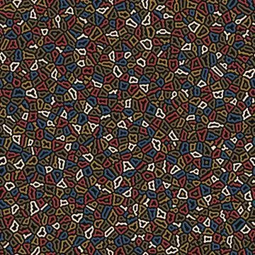 Small geometric graffiti elements in blue/brown/red. Seamless pattern. Stock Illustration