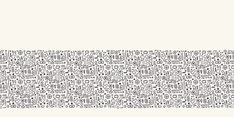 Small geometric shapes border pattern. Repeating hand drawn tiny circles Illustrazione stock