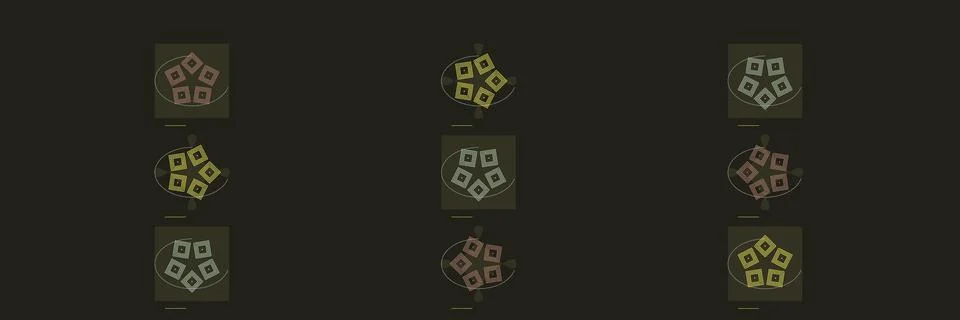 Small geometric tile emblems repeat in balanced rows across a nearly black .. Stock Illustration