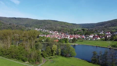 Small German town across the river Stock Footage 154370069