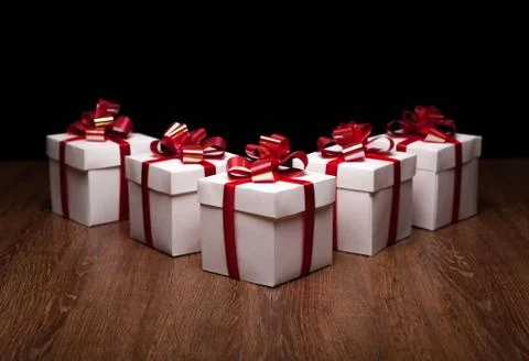 Small gift boxes on the table Stock Photos