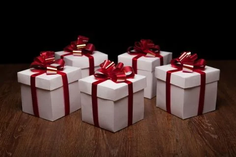 Small gift boxes on the table Stock Photos