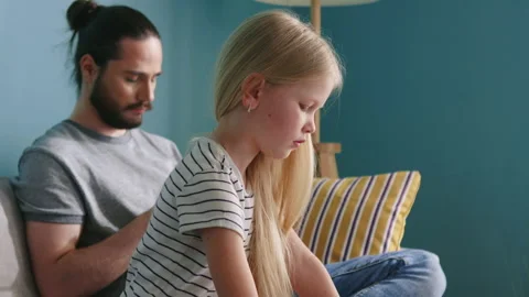 Small Girl Is Drawing While Parent Spends Time Online Stock Footage 132441723