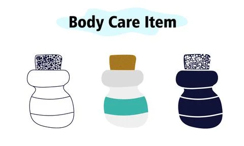 A small glass bottle with a cork made of cork wood. A container for cosmetics Stock Illustration