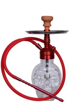Small glass hook with human skull and red hose Stock Photos