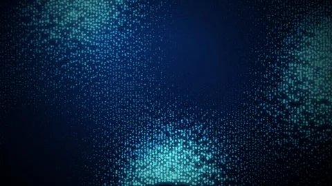 Small glowing circular particles flow and undulate across a dark blue backgr Stock Footage 340831546