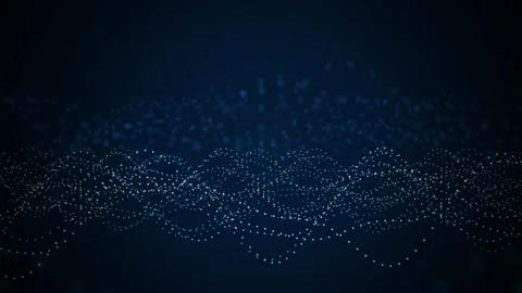 Small glowing light blue dots undulate in multiple horizontal wave-like line Stock Footage 340678364